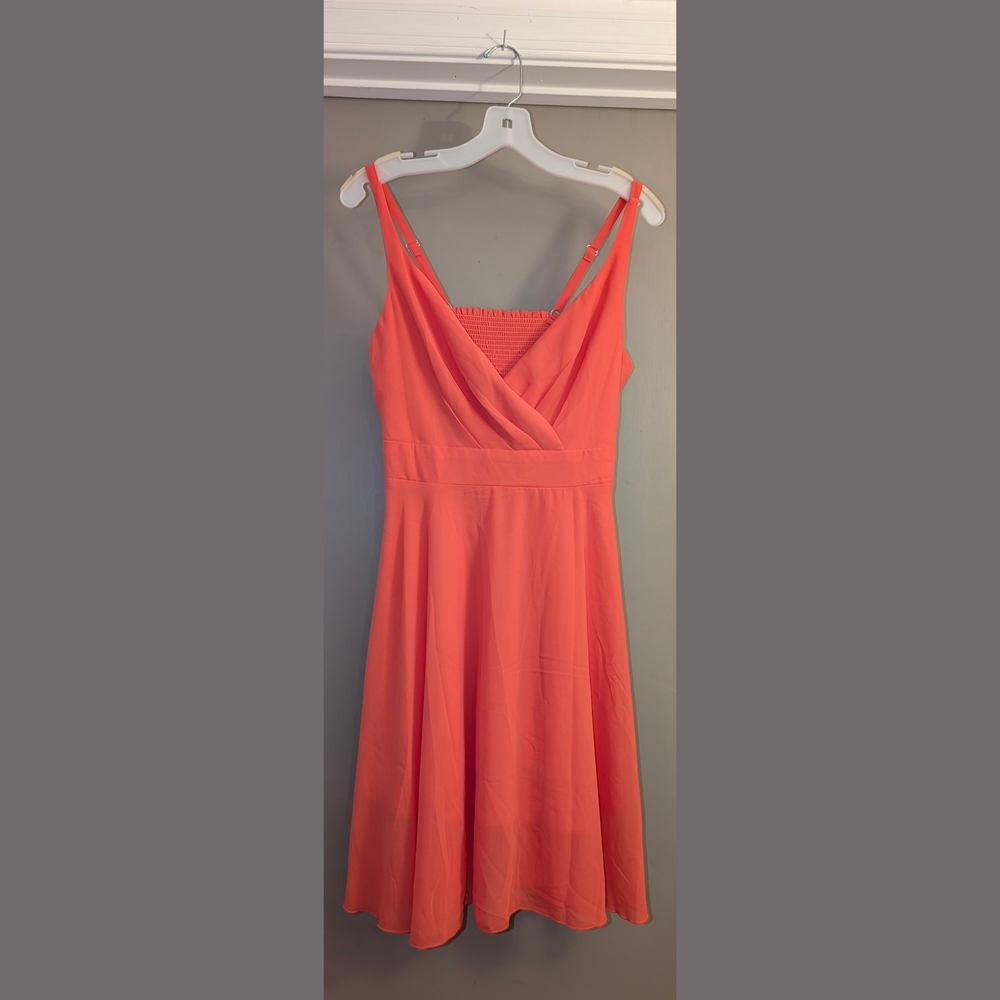 Juniors Large Salmon Coral Flowy Mini Dress V neck Smock Back